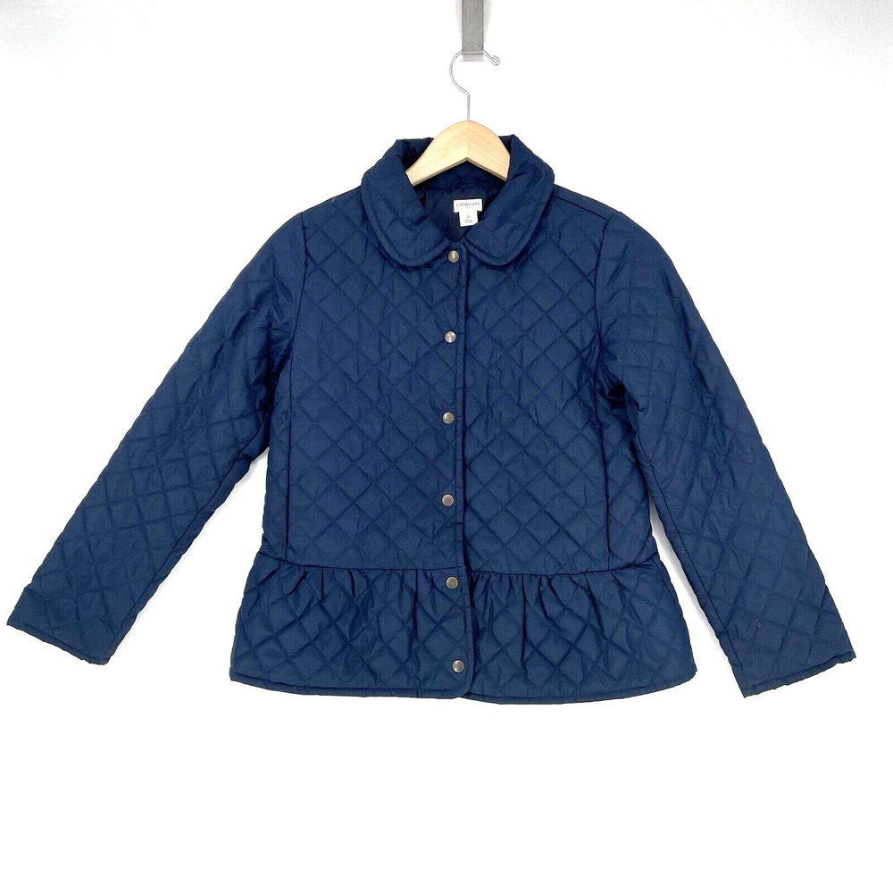 J Crew Crewcuts Blue Peplum Puffer Coat Girls Size 12 Quilted Lightweight